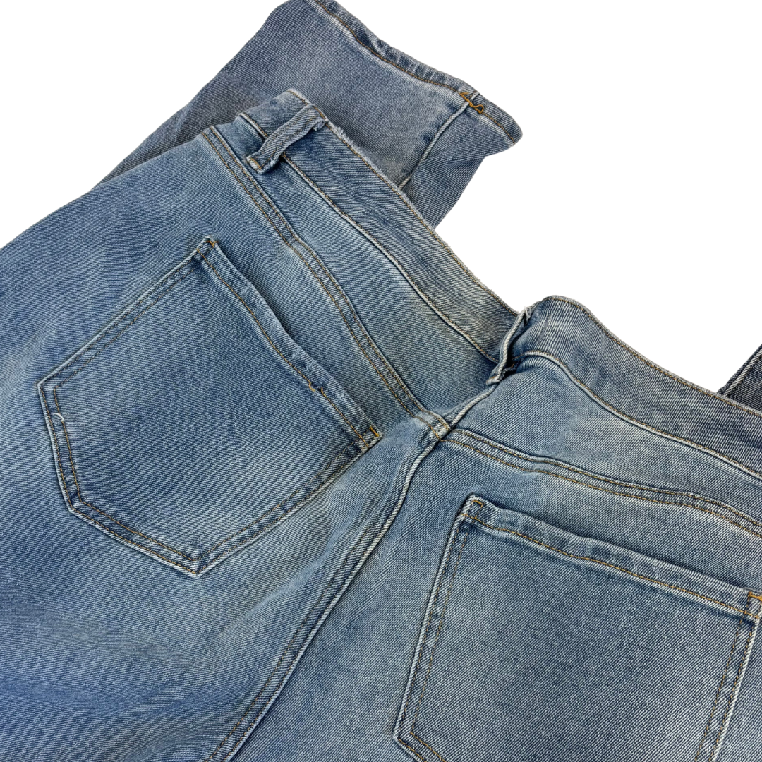 Light Wash Destructed Skinny Jeans with Flannel Details