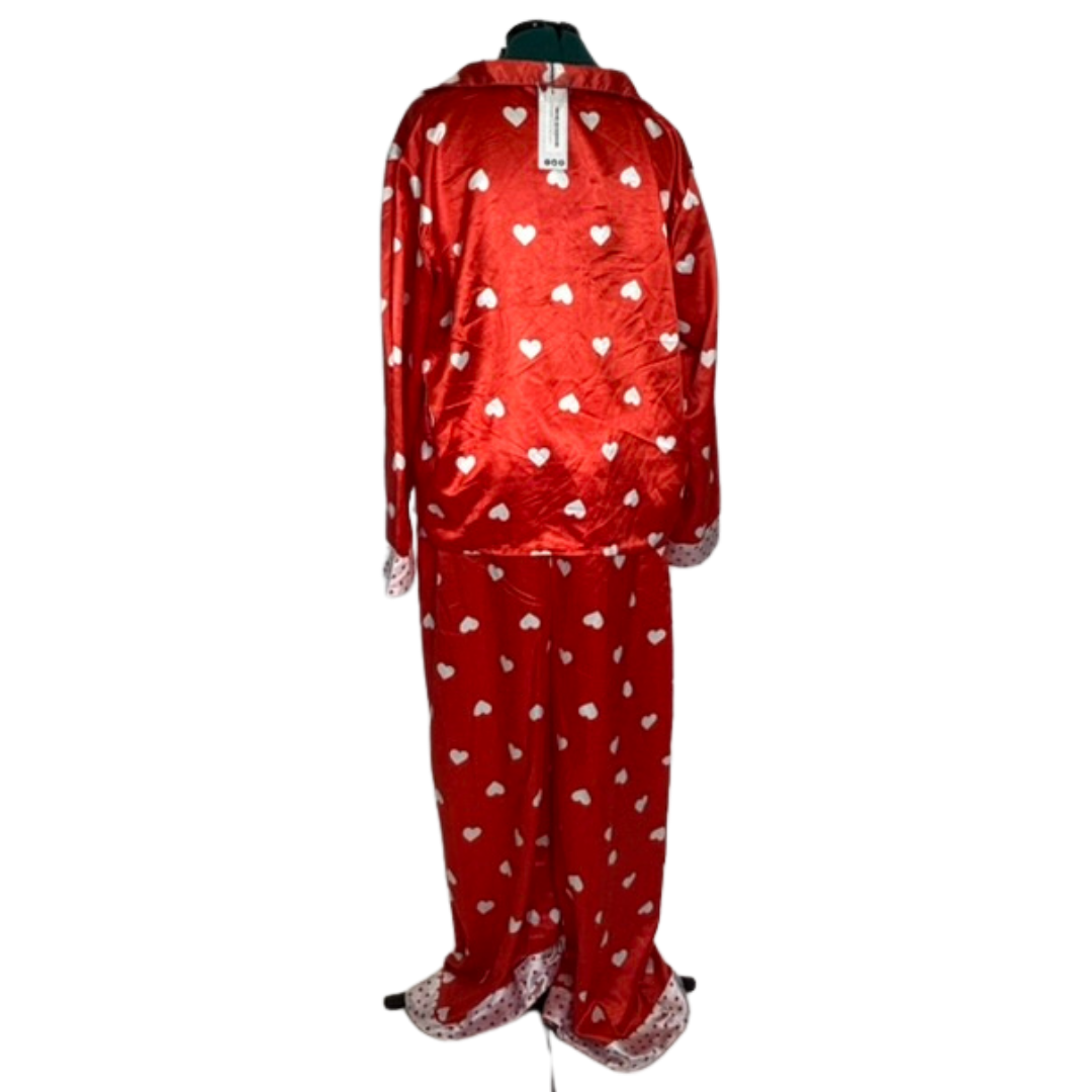Red Satin Heart Print PJ Set NWT