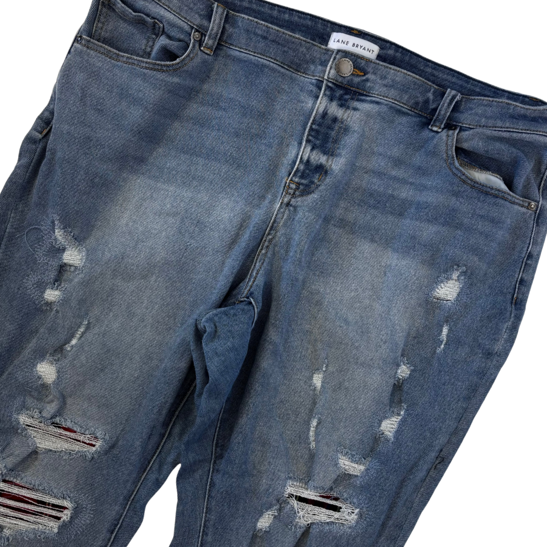 Light Wash Destructed Skinny Jeans with Flannel Details