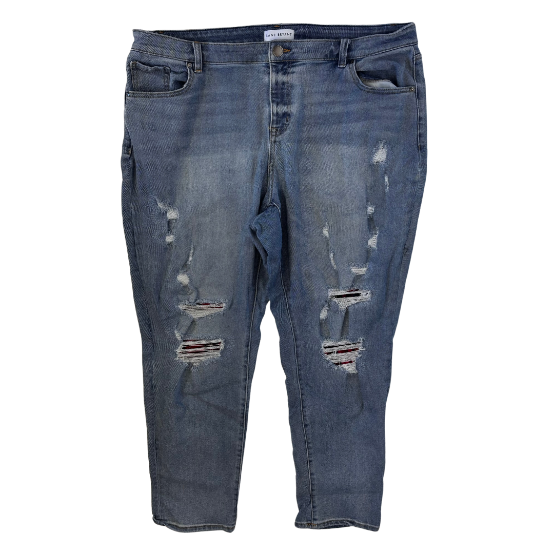 Light Wash Destructed Skinny Jeans with Flannel Details
