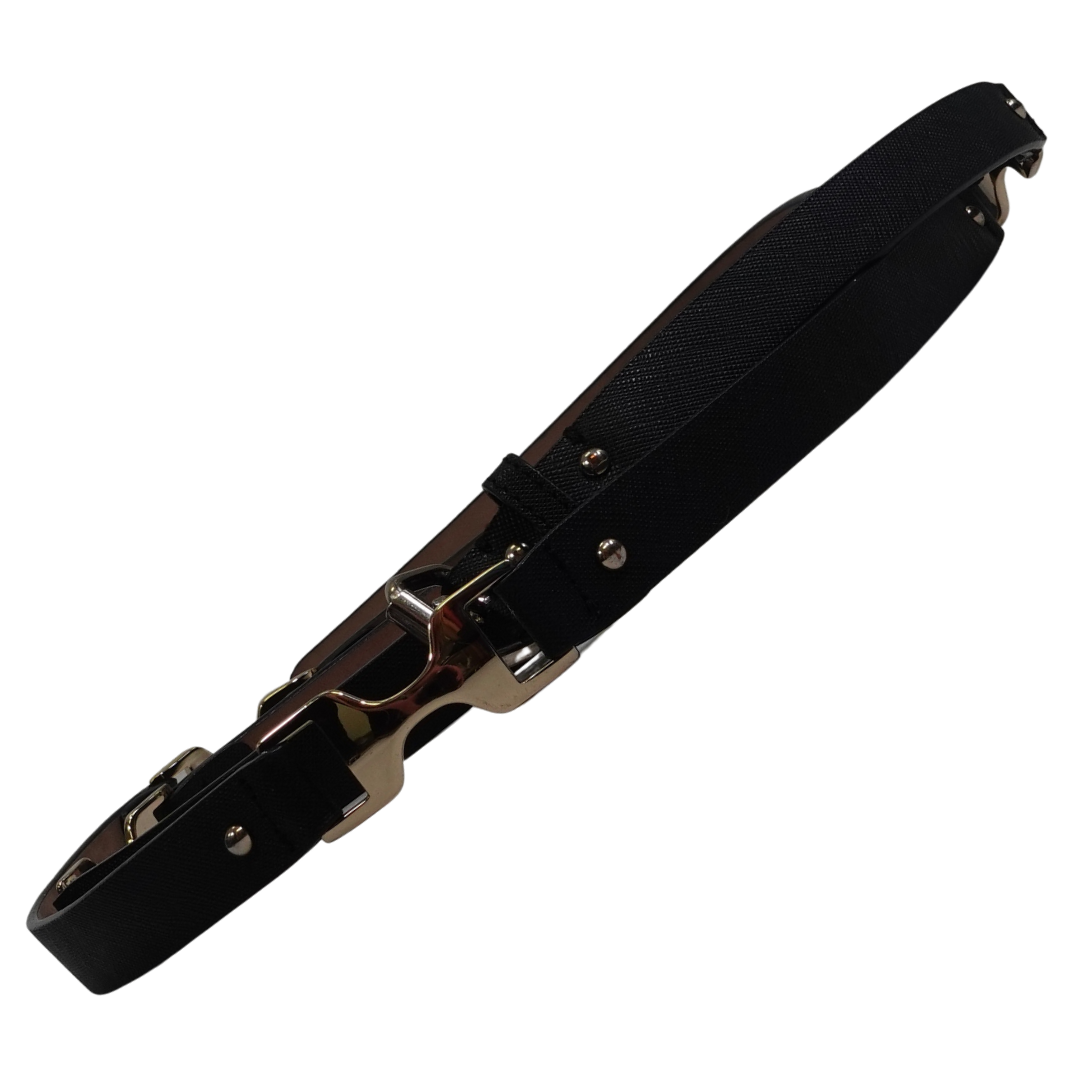 Black Faux Leather Belt with Gold Hardware