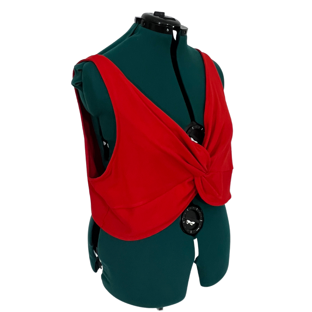 Red Cropped Tank with Knotted Front