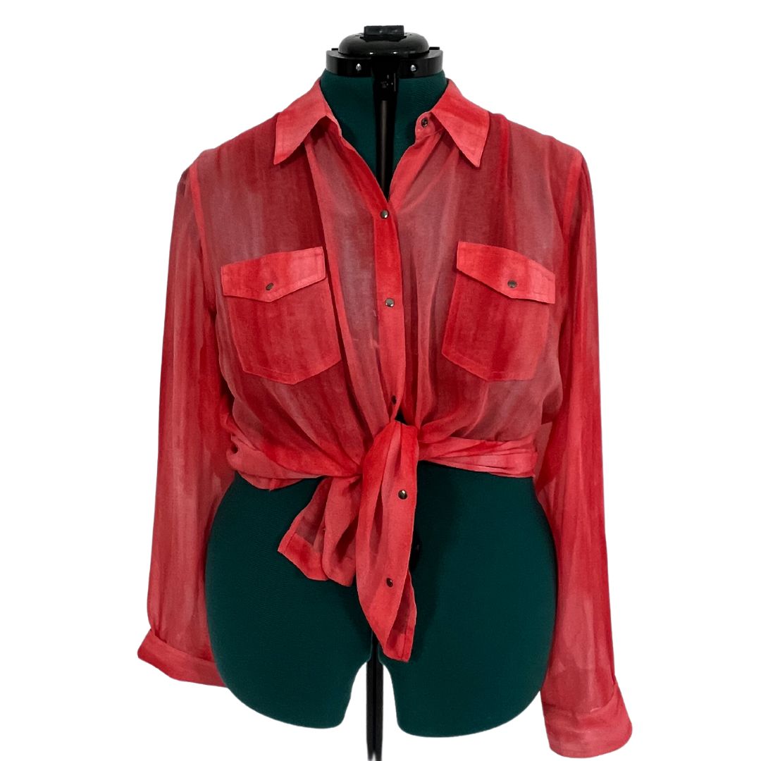 Sheer Coral Button Down Top