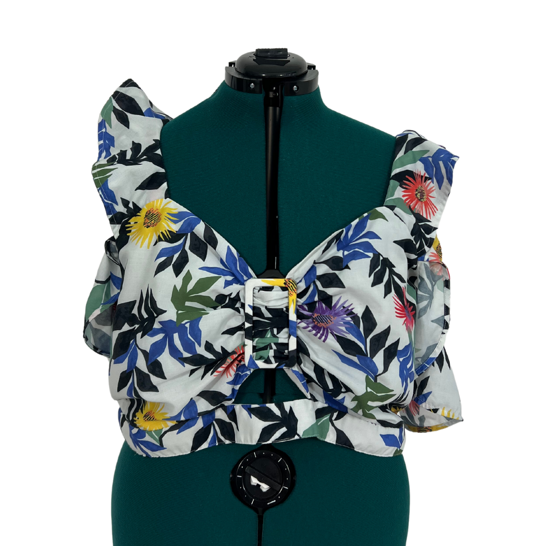 Ruffle Sleeve Floral Crop Top