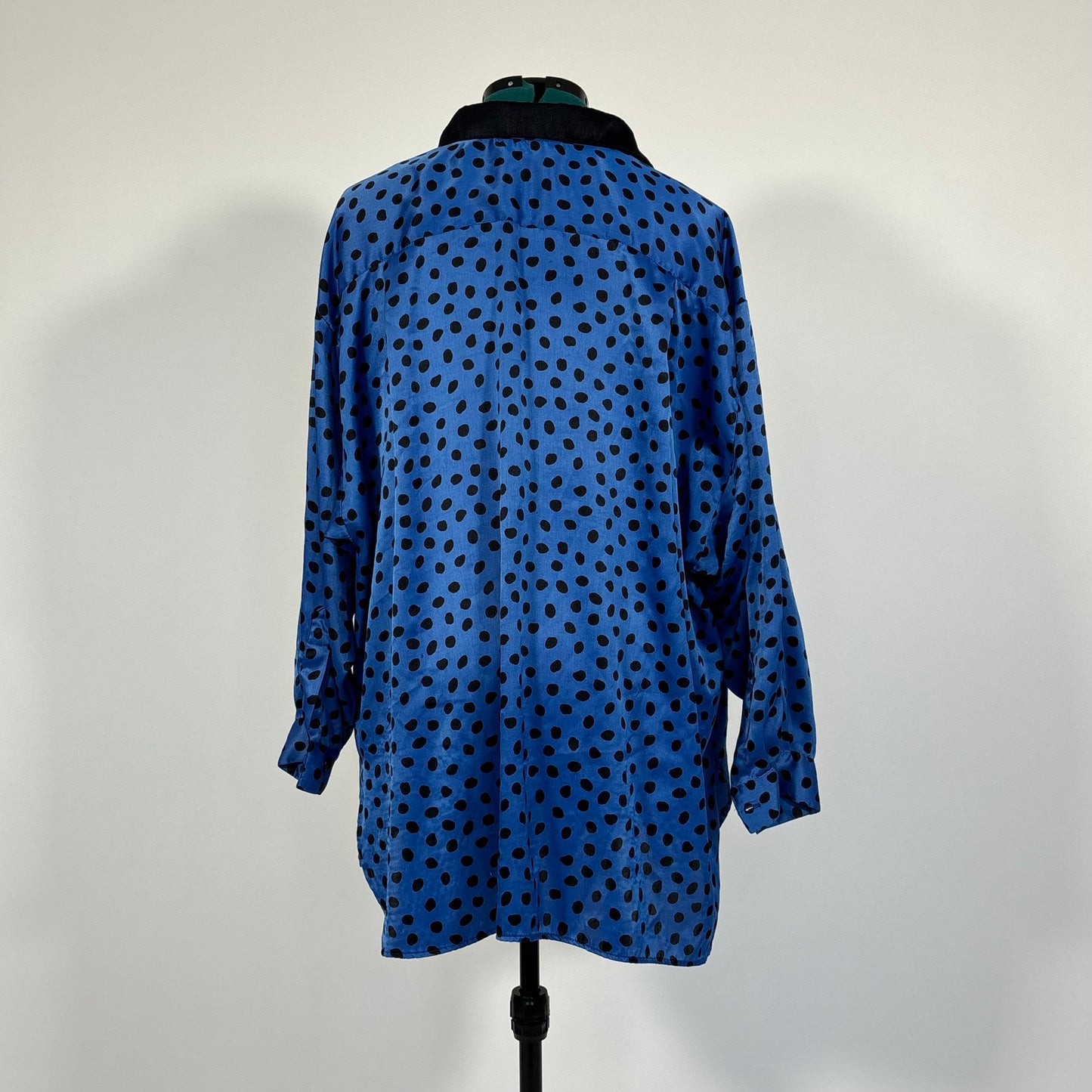 Vintage Blue and Black Polka Dot Button Up Top