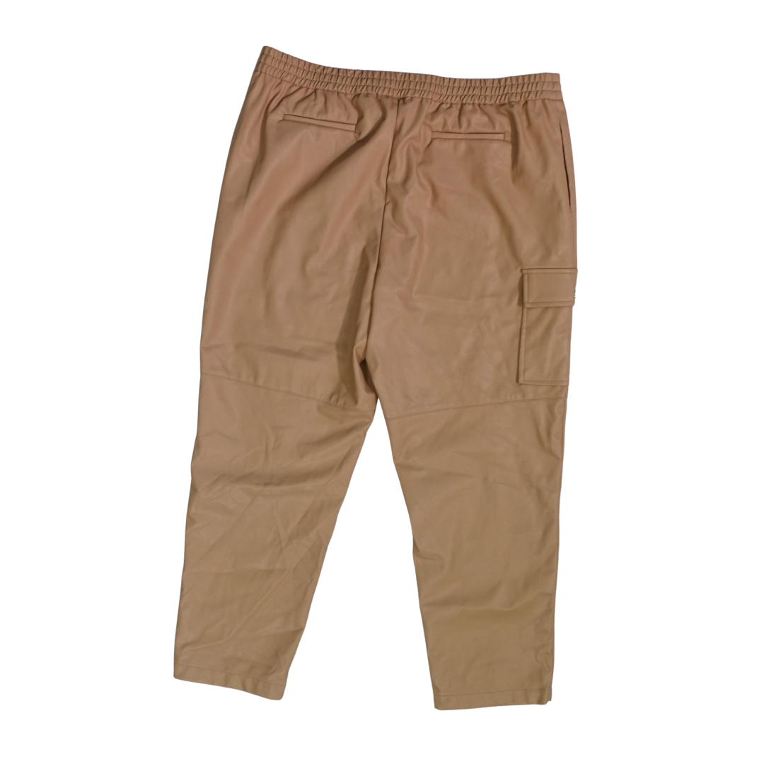 Tan Faux Leather Drawstring Waist Trousers