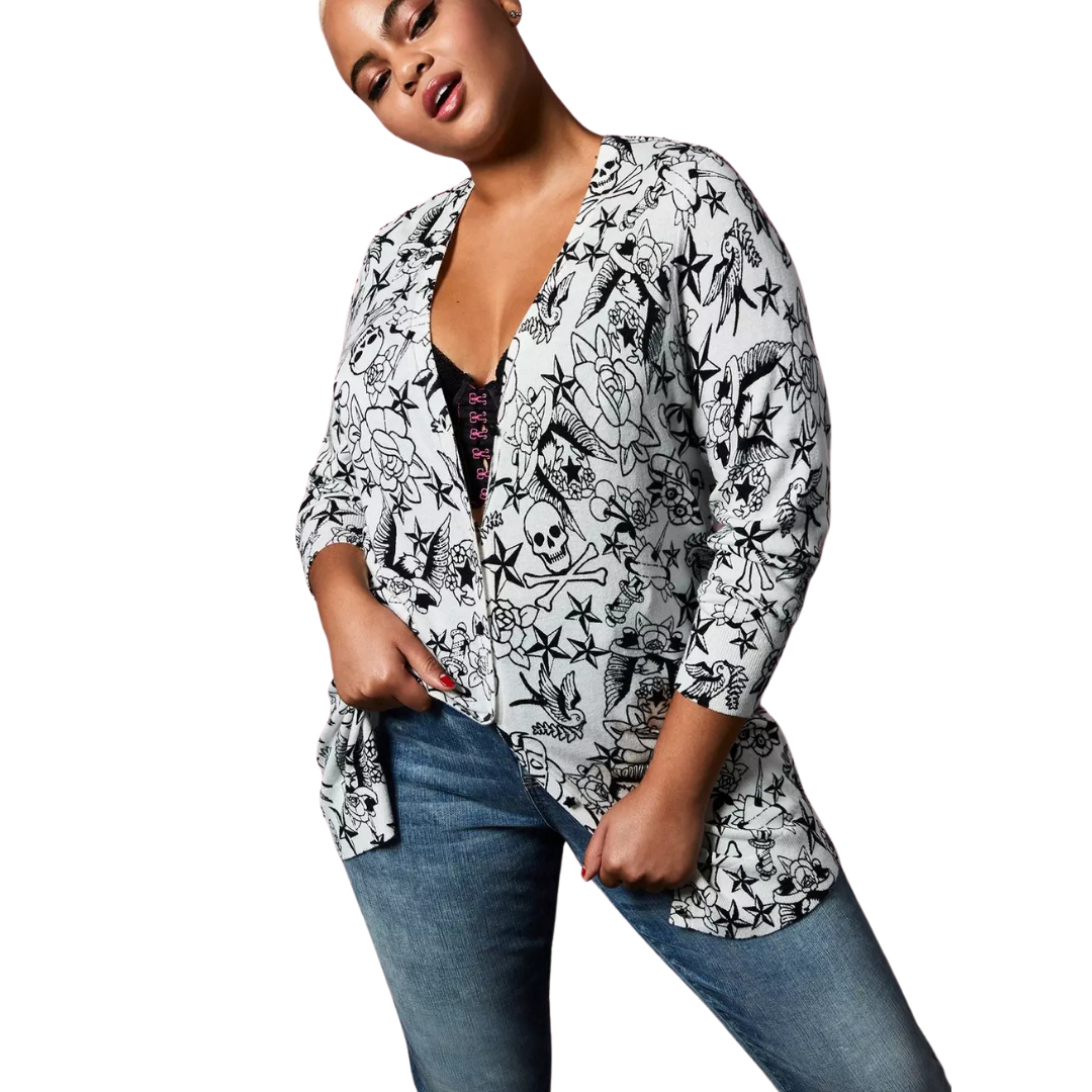 Torrid X Betsy Johnson Tattoo Print Cardigan