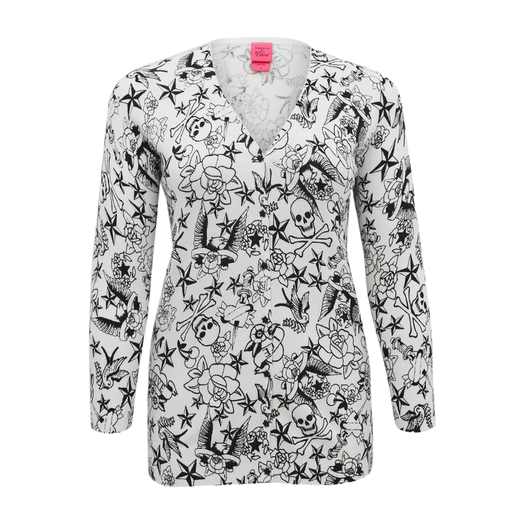 Torrid X Betsy Johnson Tattoo Print Cardigan
