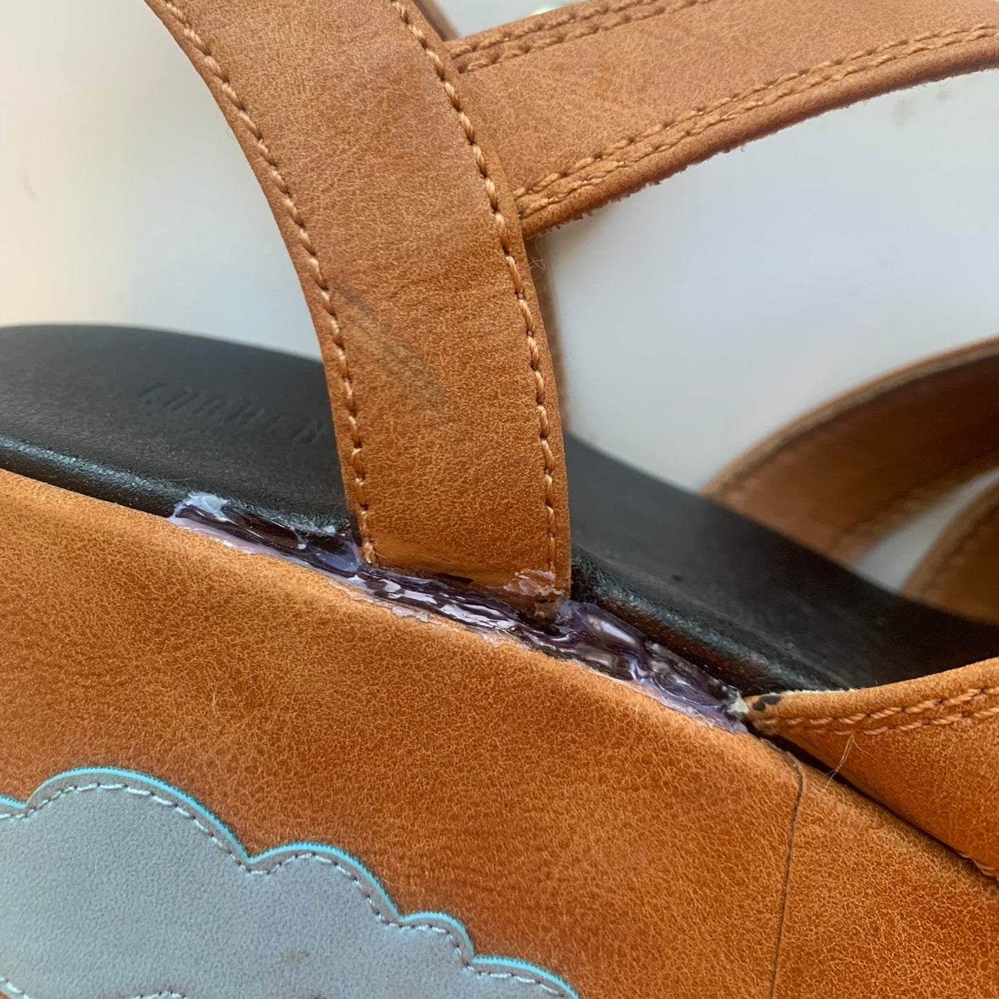 Mushroom Patchwork Faux Leather Platform Sandals (Size 9)