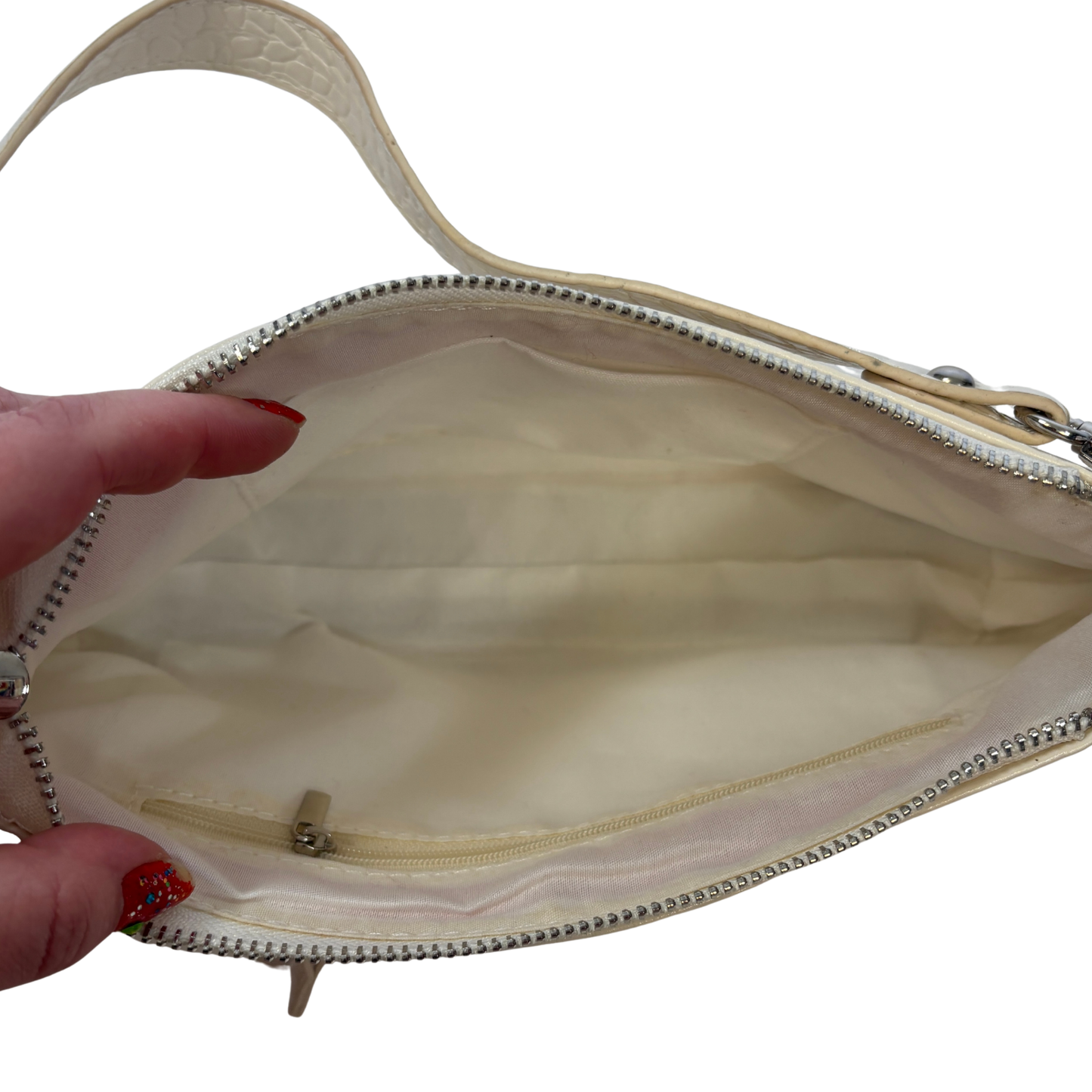 White Faux Crocodile Skin Shoulder Bag