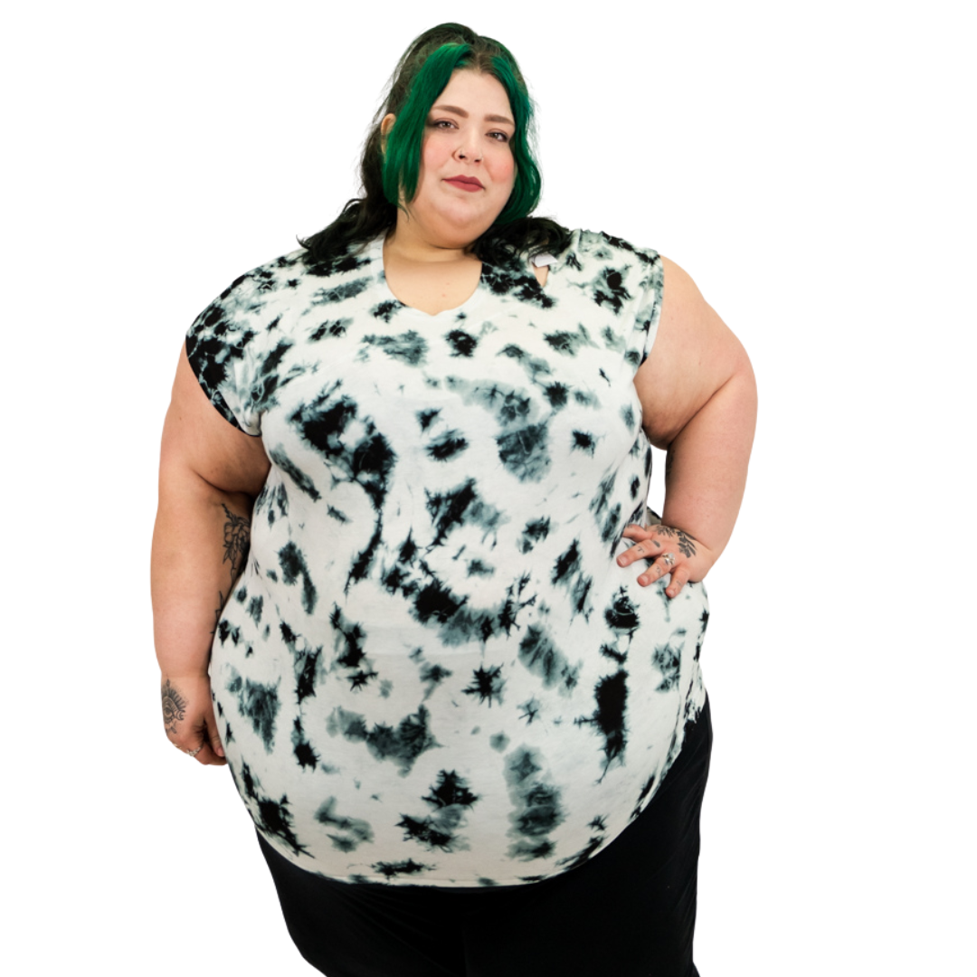 Black and White Tie Dye Cut Out Top