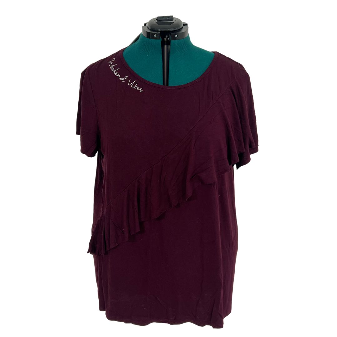 Burgundy "Weekend Vibes" Ruffle Tee