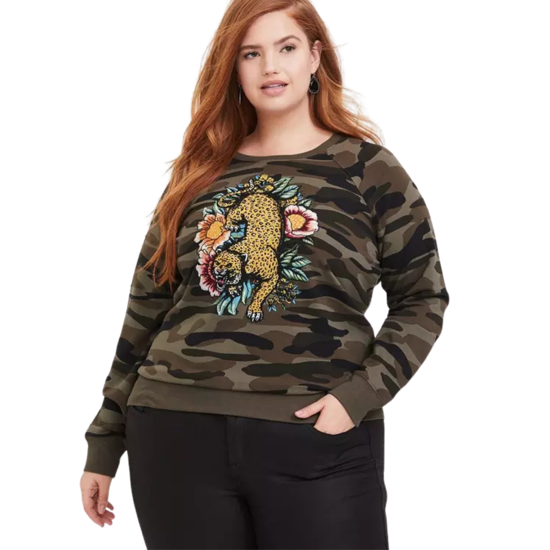 Torrid Floral Cheetah Camo Crewneck
