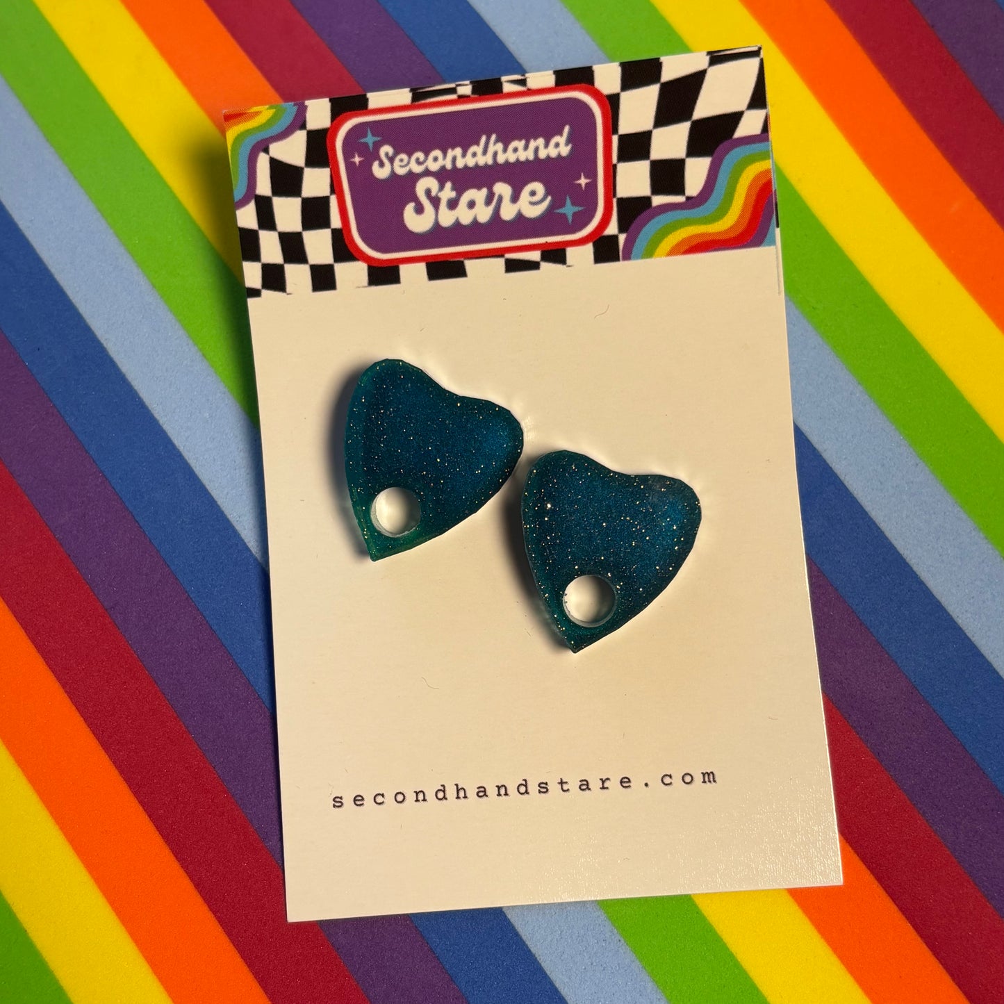 Blue Glitter Planchette Stud Earrings