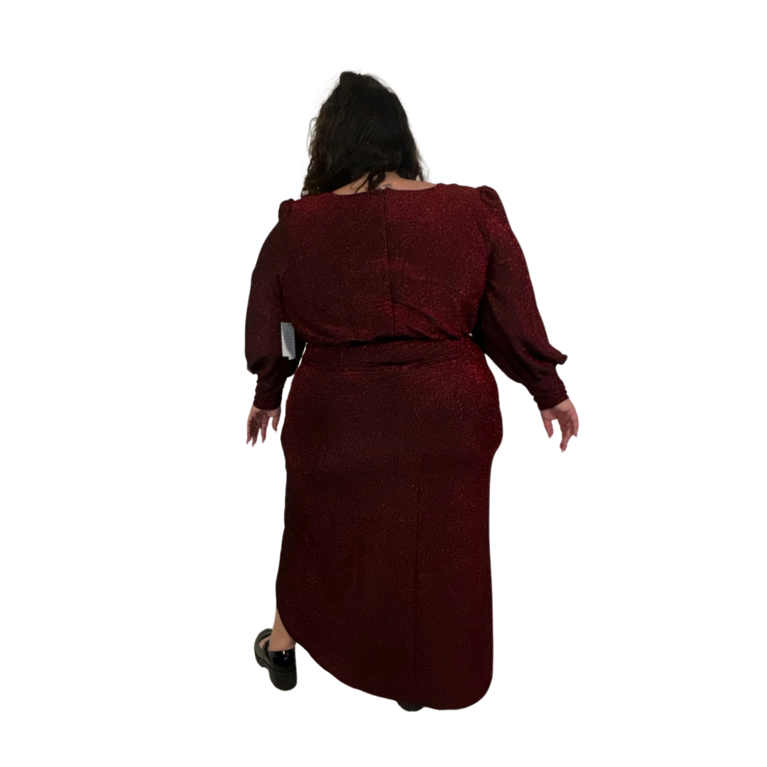 ELOQUII Red Glitter Faux Wrap Dress