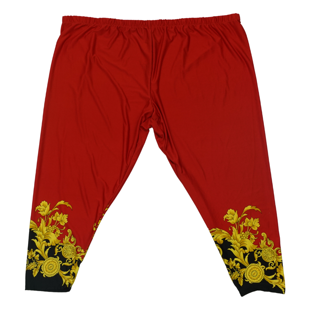 Red Leggings with Gold and Black Baroque Pattern
