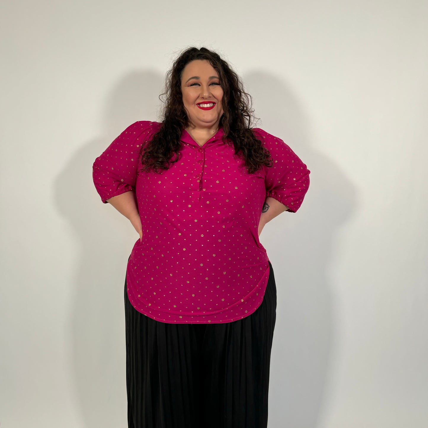 Pink Top with Gold Glitter Polka Dots