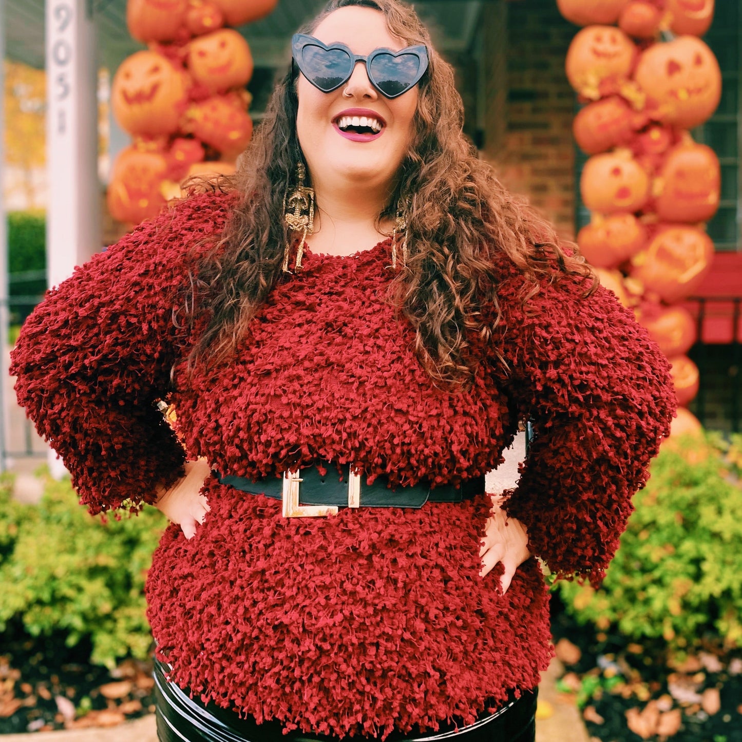 Red Fuzzy Long Sleeve Shirt