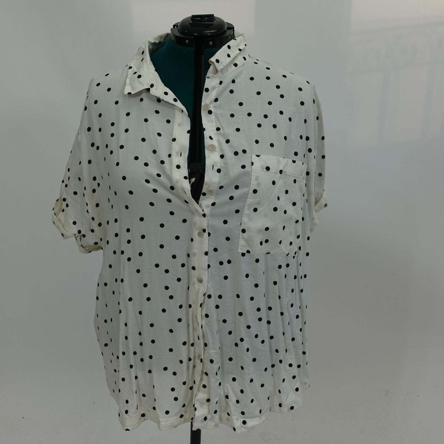 White and Black Polka Dot Short Sleeve Button Up
