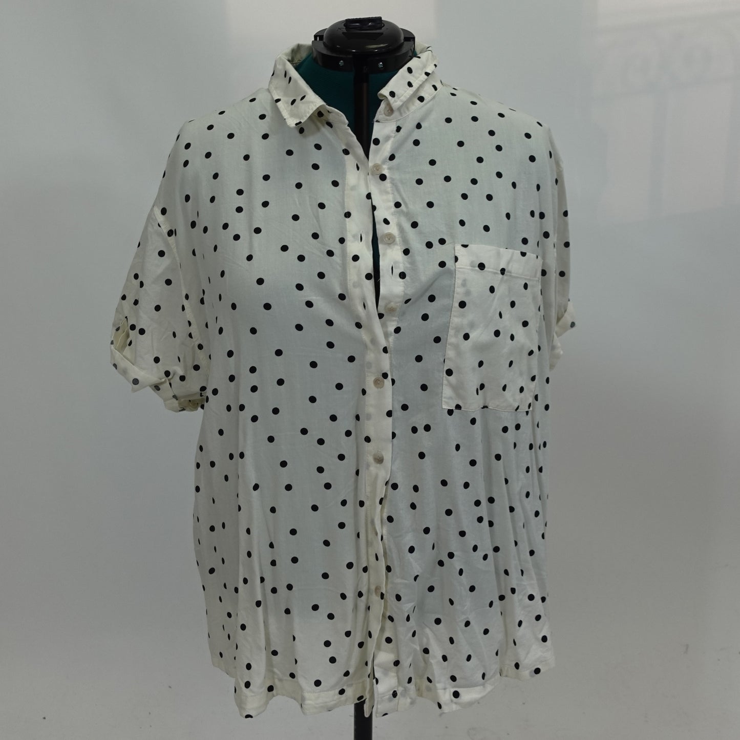 White and Black Polka Dot Short Sleeve Button Up