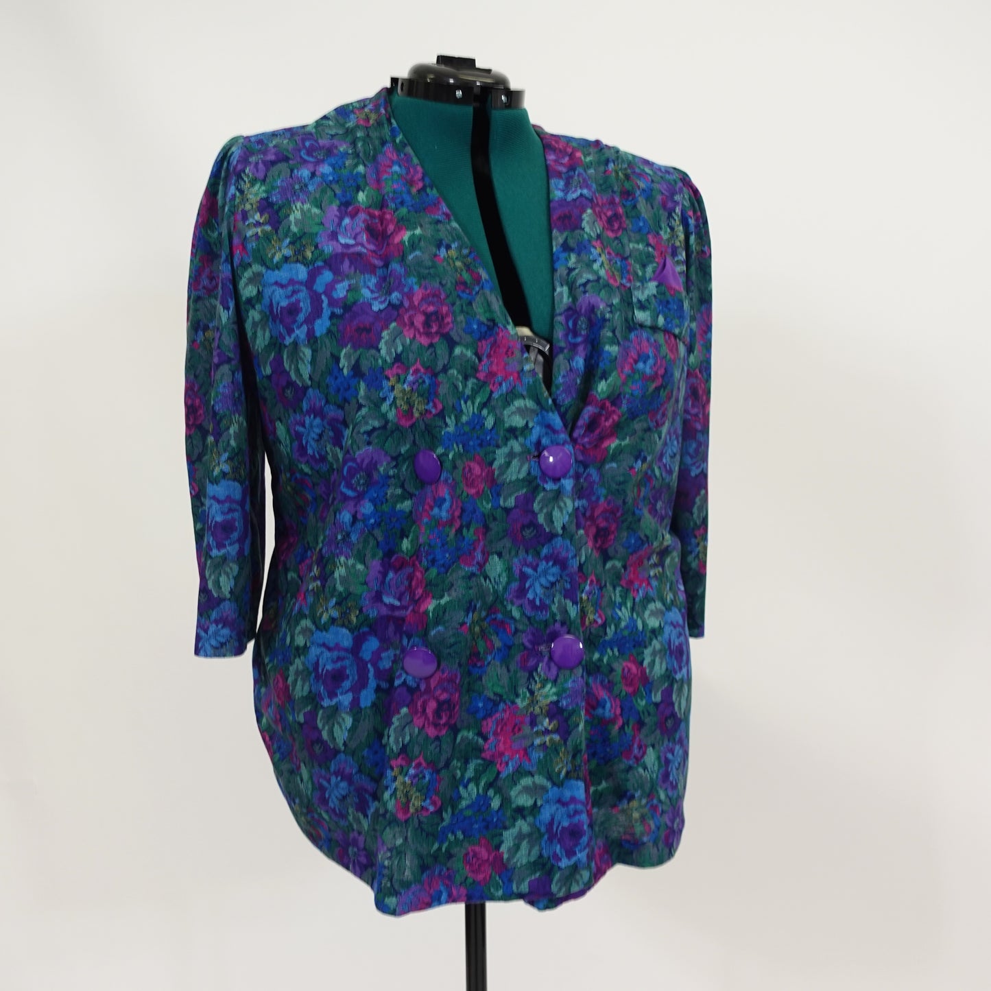 Vintage Floral Print Collarless Blazer