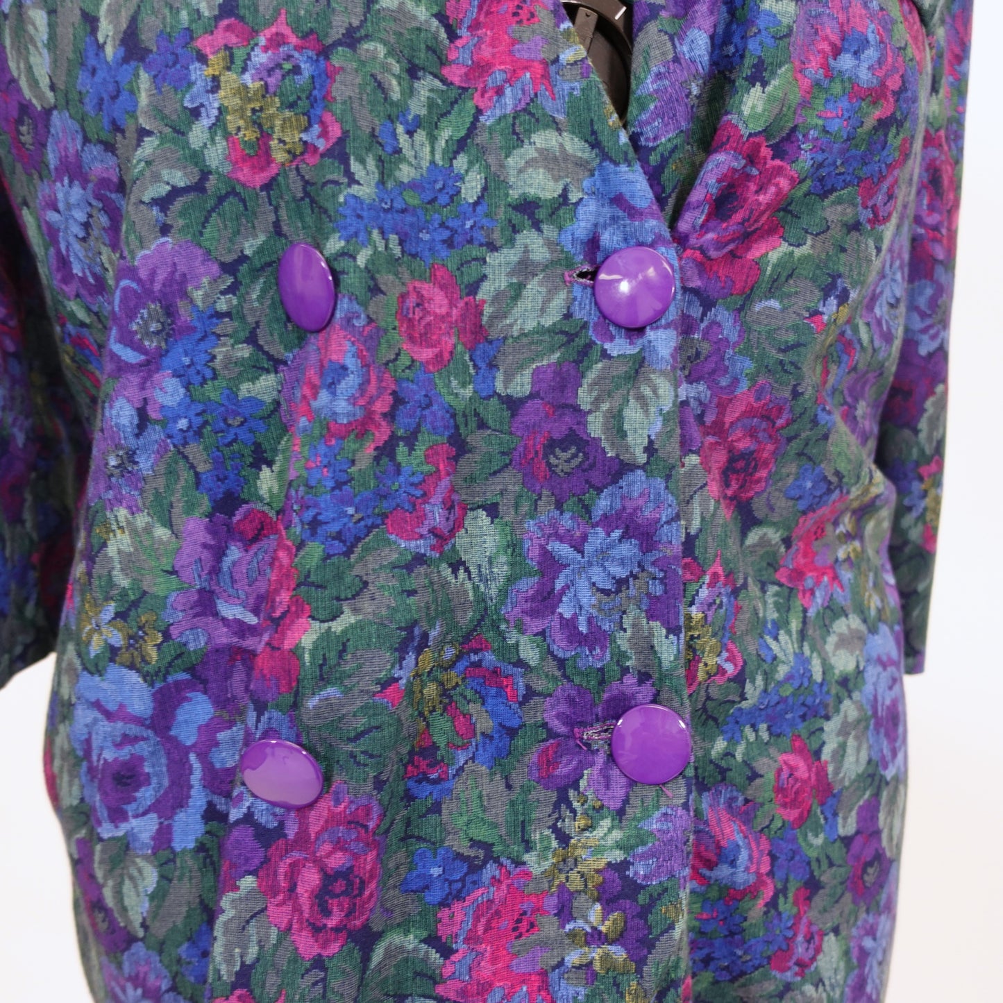 Vintage Floral Print Collarless Blazer