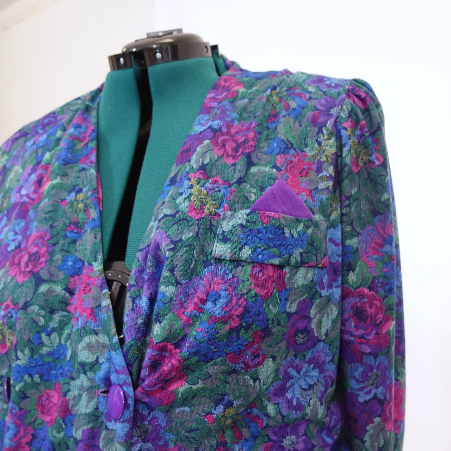 Vintage Floral Print Collarless Blazer