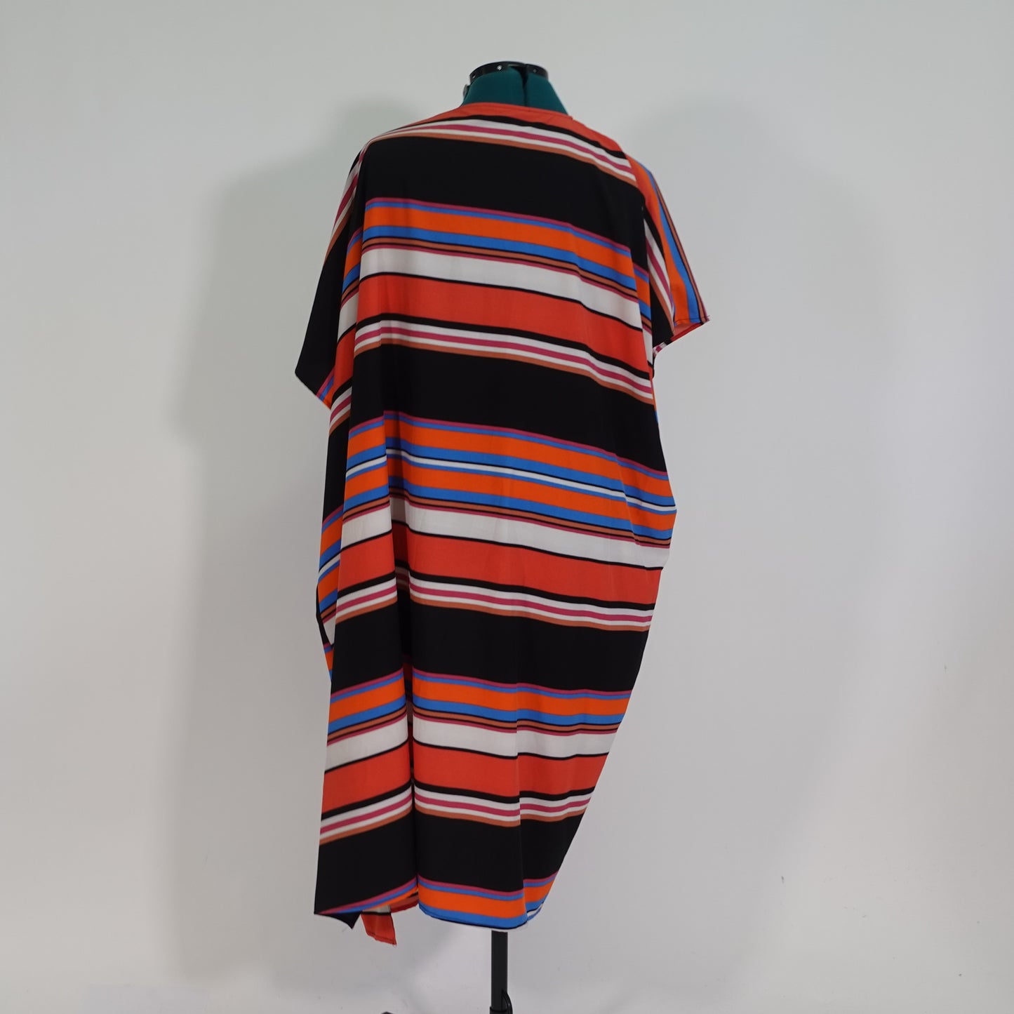 Striped Midi Length Short Sleeve Open Front Top