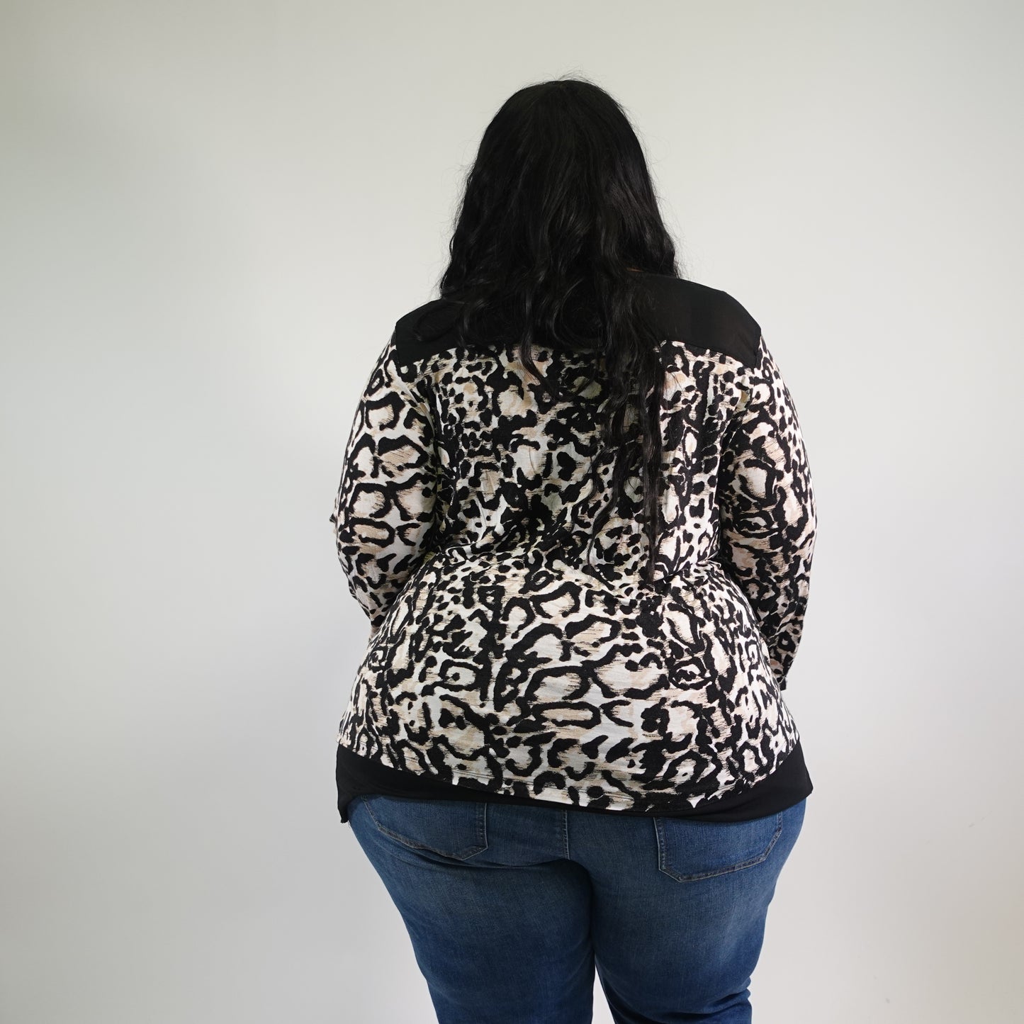 Cheetah Print Long Sleeve Top with Mesh Details