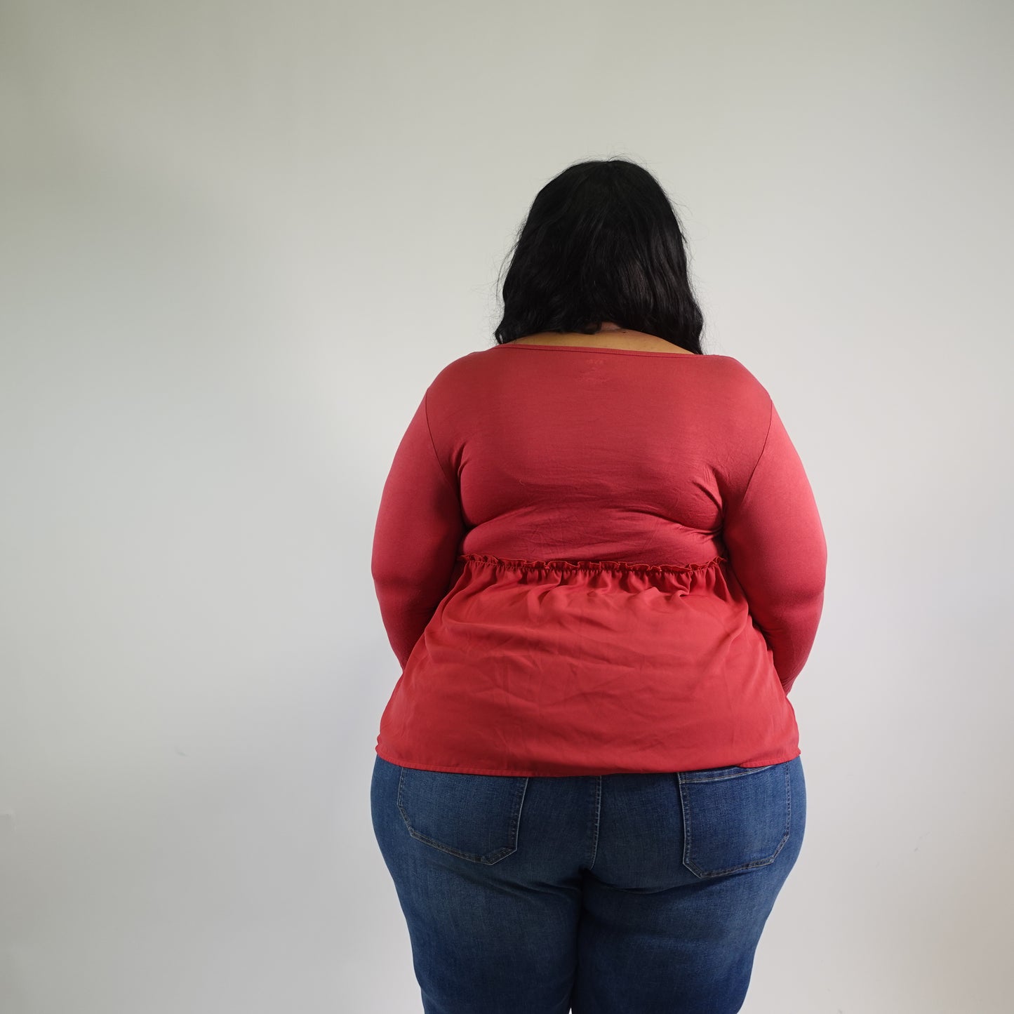 Red 3/4 Length Sleeve Peplum Top
