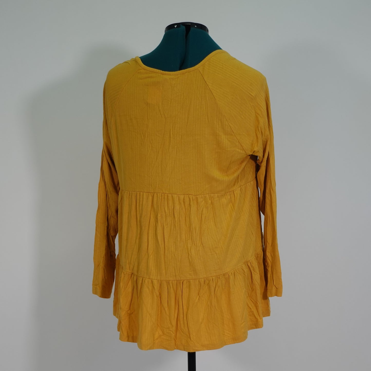 Yellow Ribbed Tiered Ruffle Long Sleeve Shirt