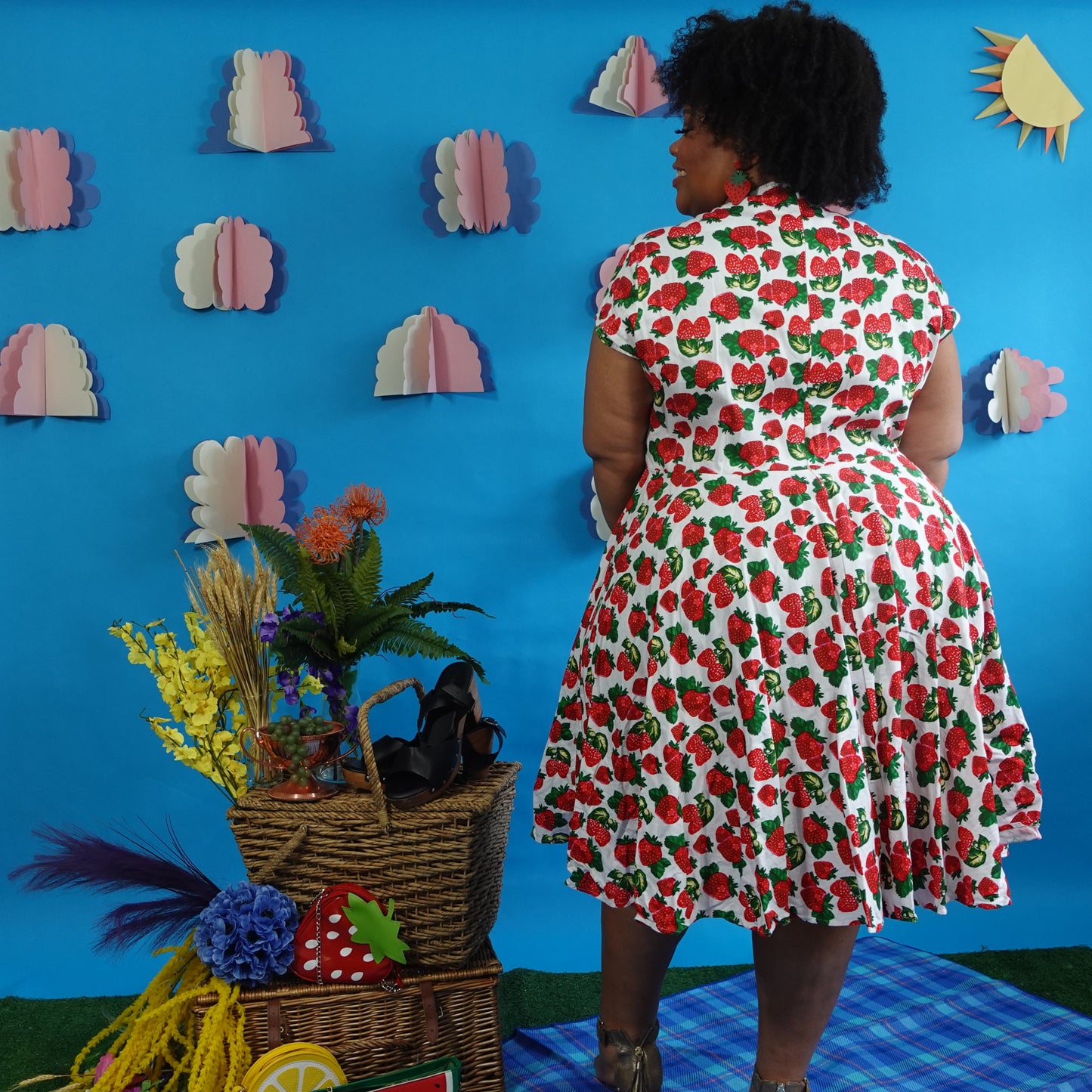 Strawberry Print Midi Dress