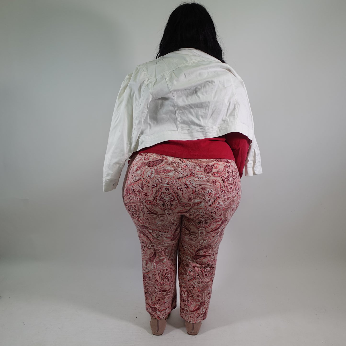 Pink Paisley Print Boot Cut Pull On Pants