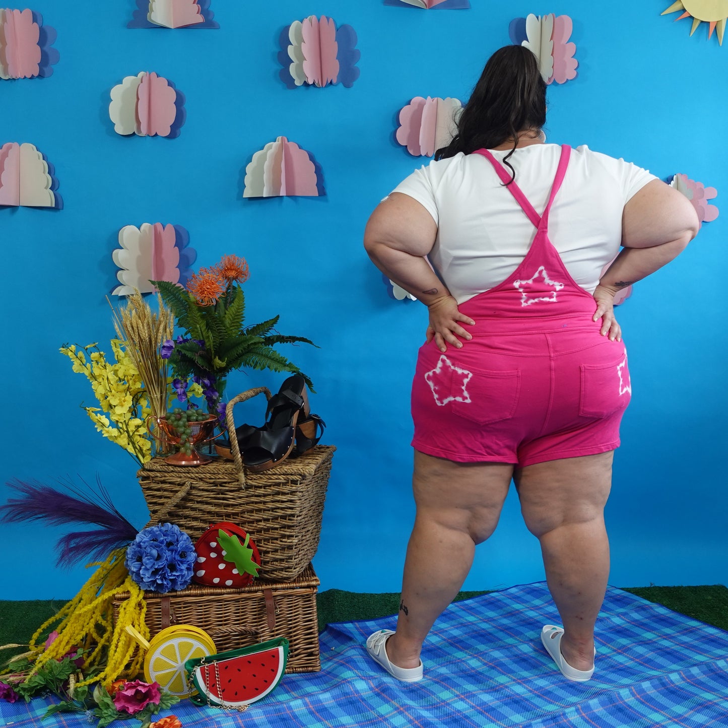Pink Star Print Overall Shorts
