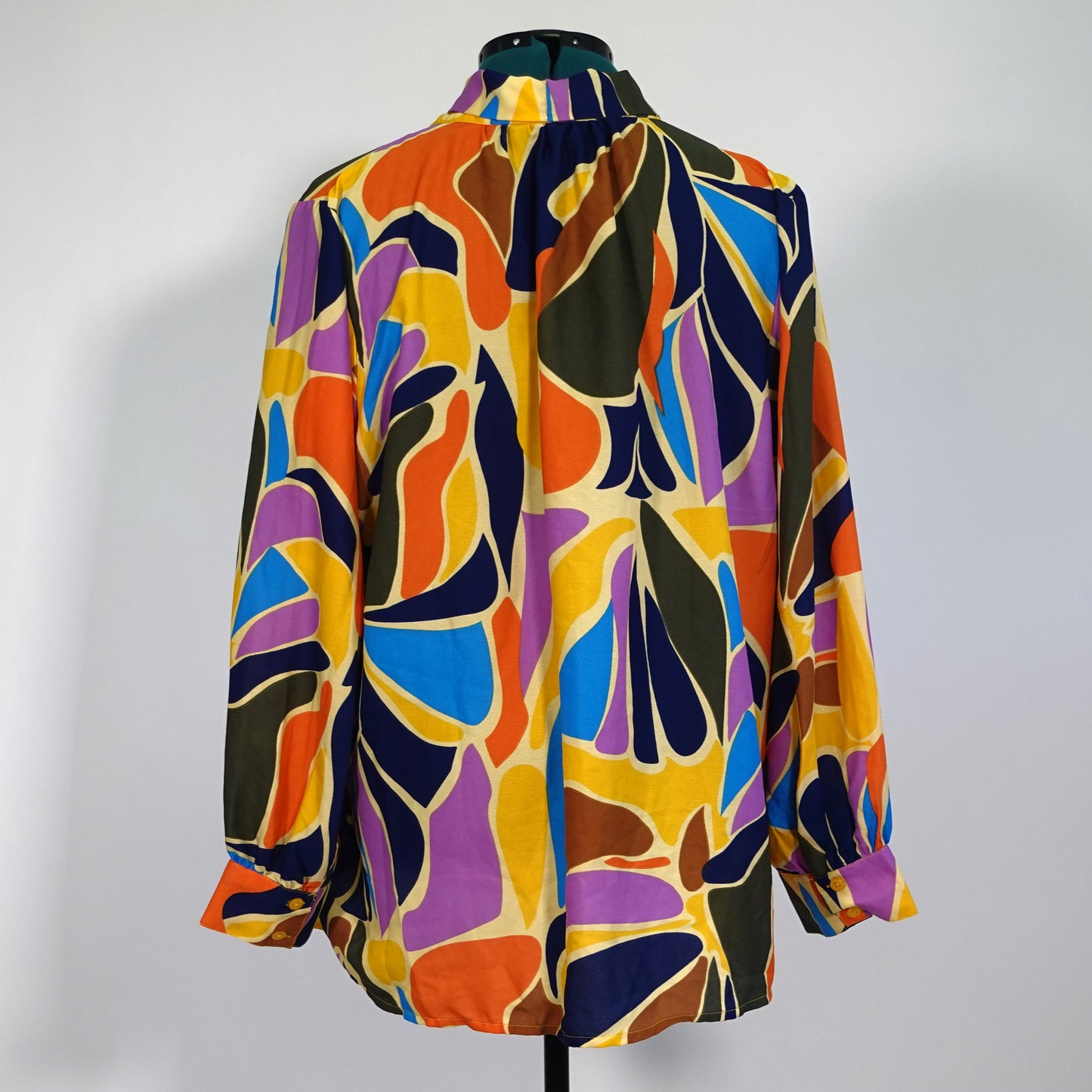 Multicolor Abstract Print Tie Neck Top