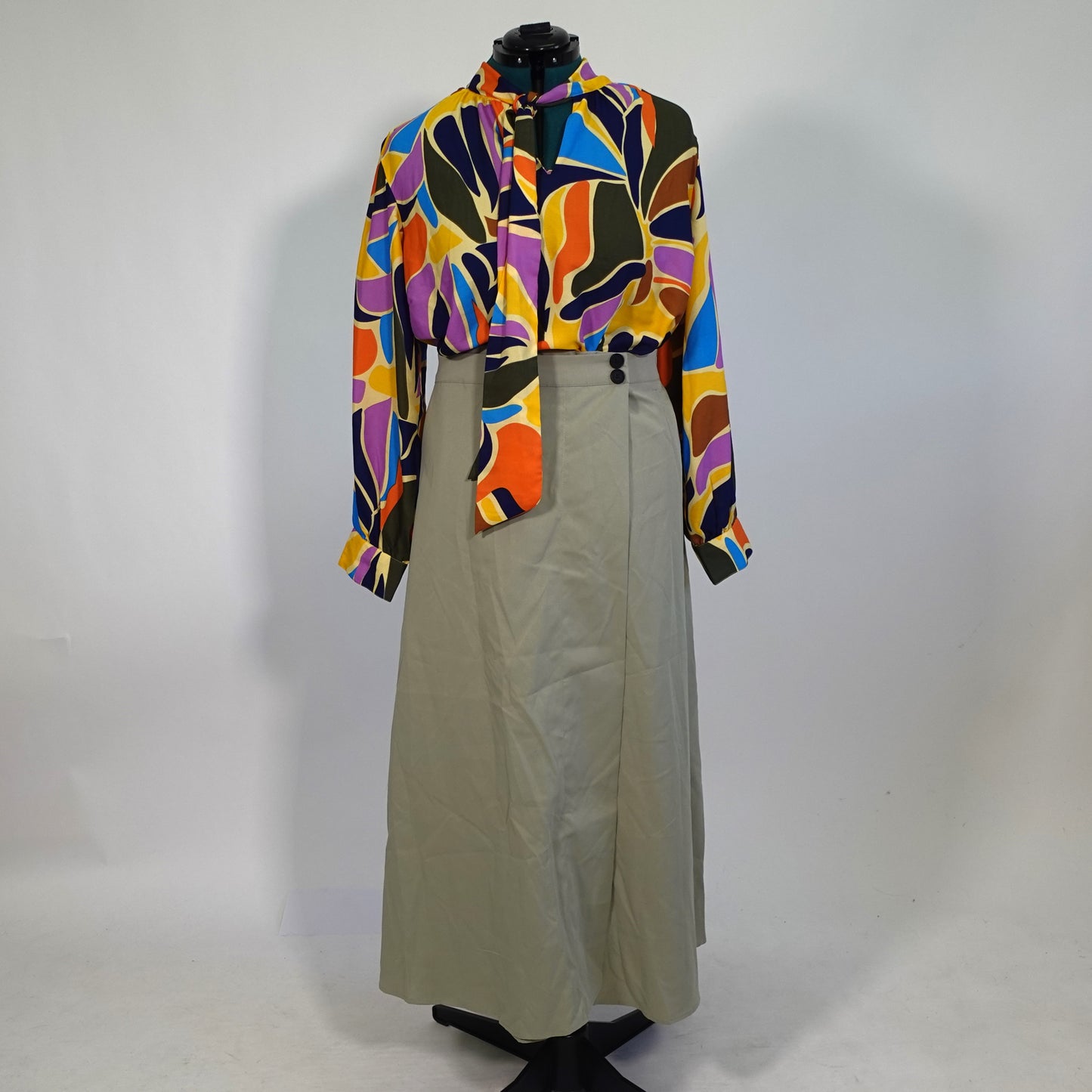 Multicolor Abstract Print Tie Neck Top