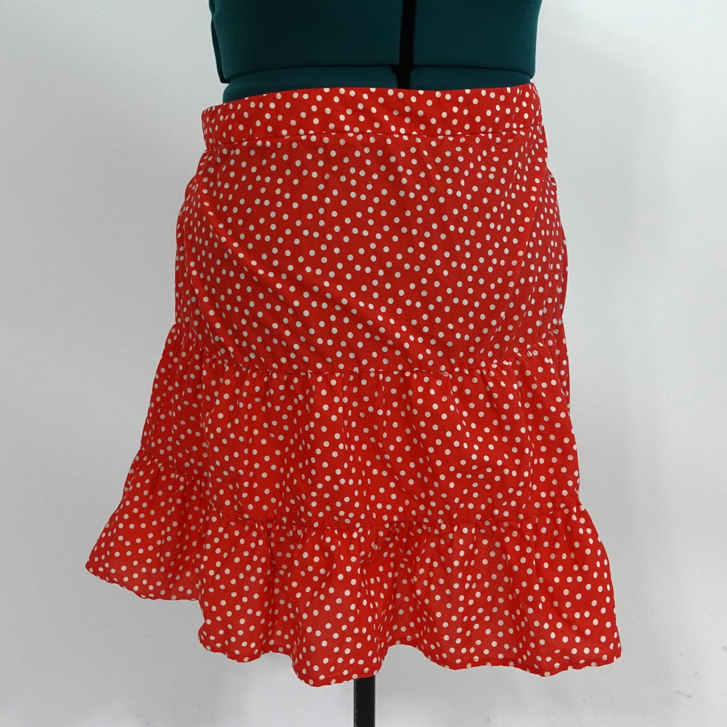 Red Polka Dot Tiered Ruffle Mini Skirt