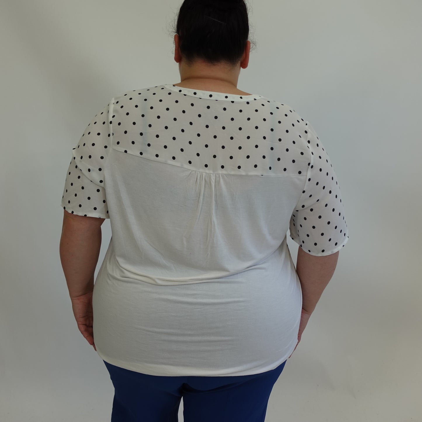 White and Black Polka Dot Notched Neck Top