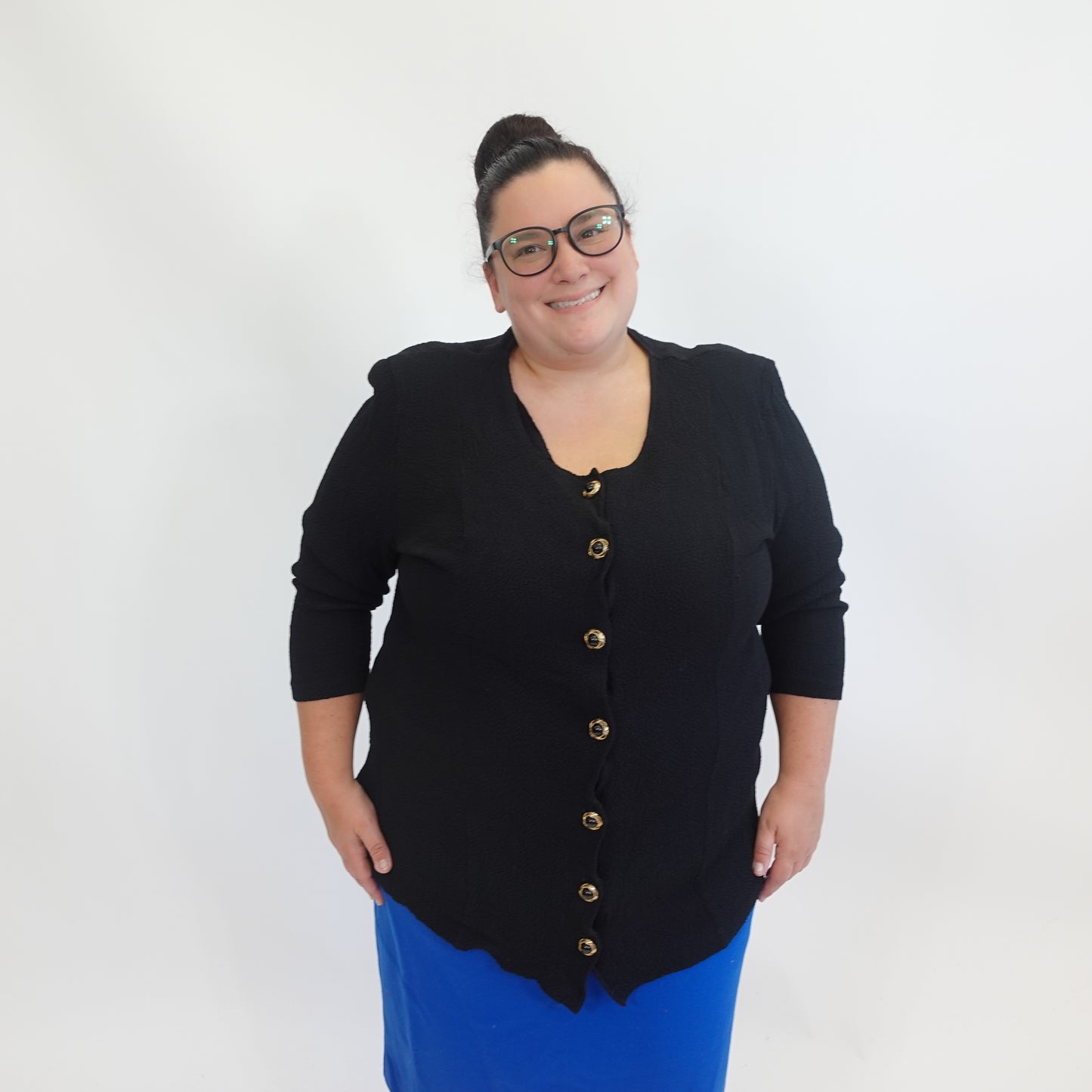 Vintage Black Crinkle Button Up Top