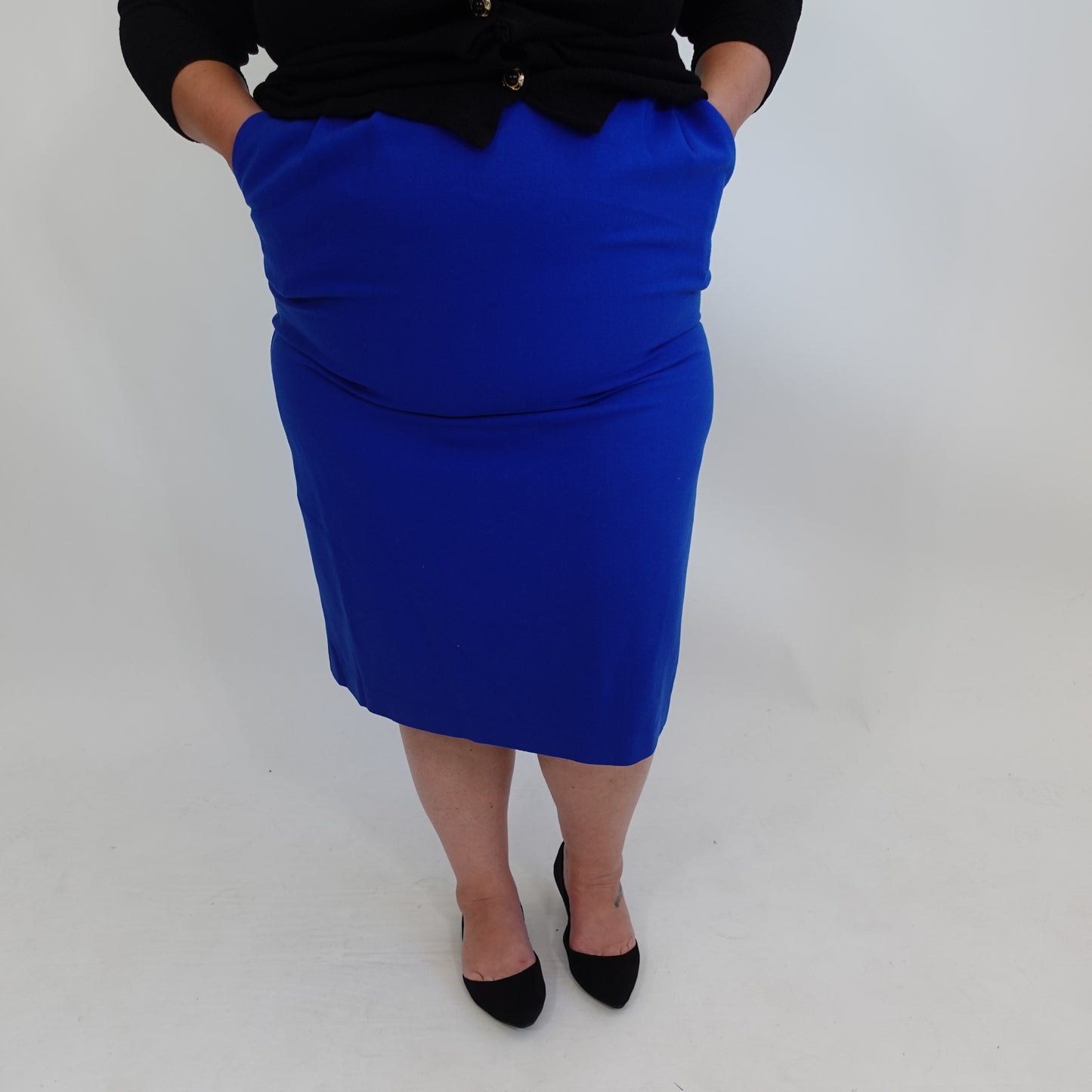 Vintage Cobalt Blue Wool Pencil Skirt
