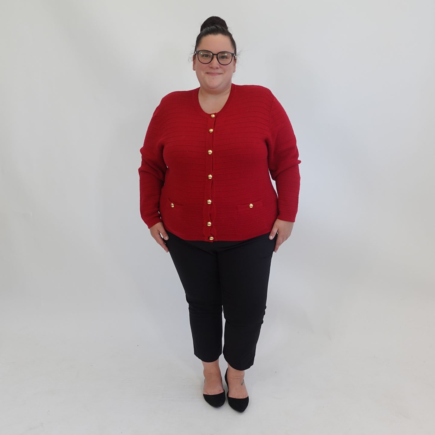 Vintage Red Cardigan with Gold Hardware