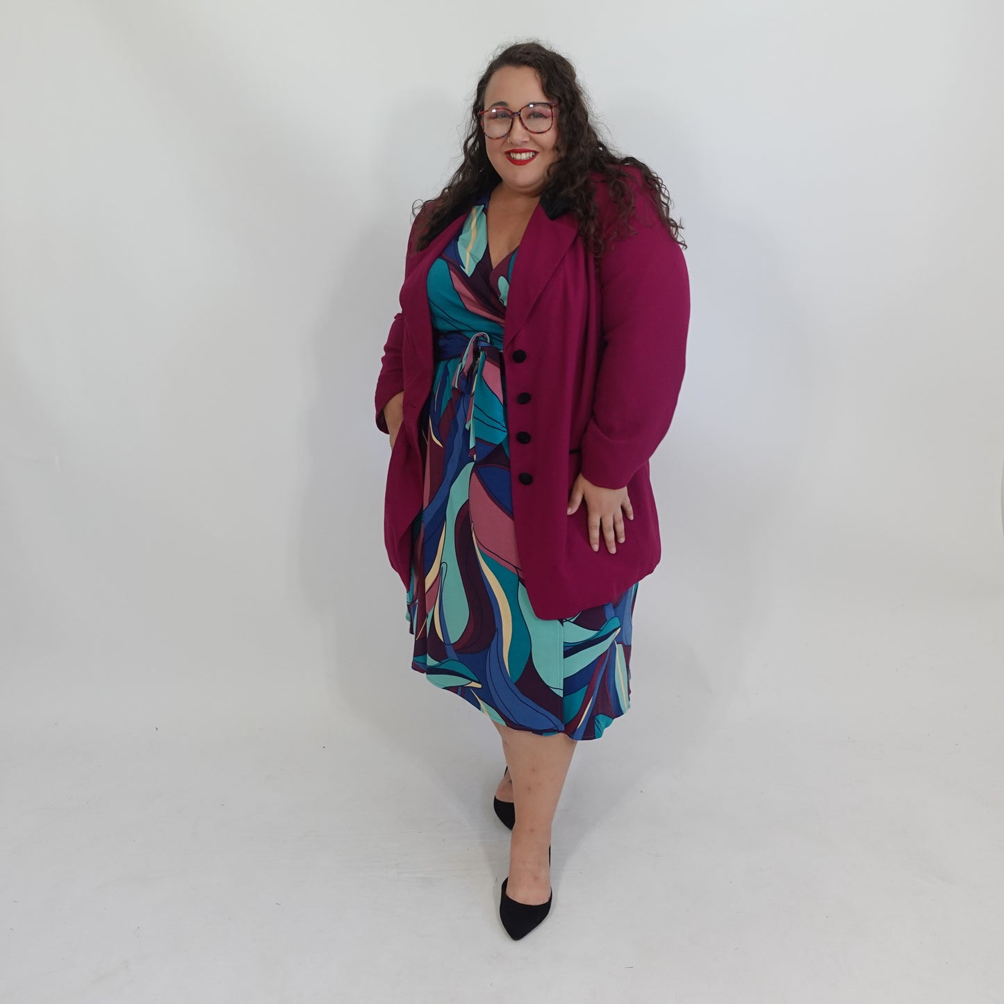 Vintage Magenta Blazer with Black Velvet Details
