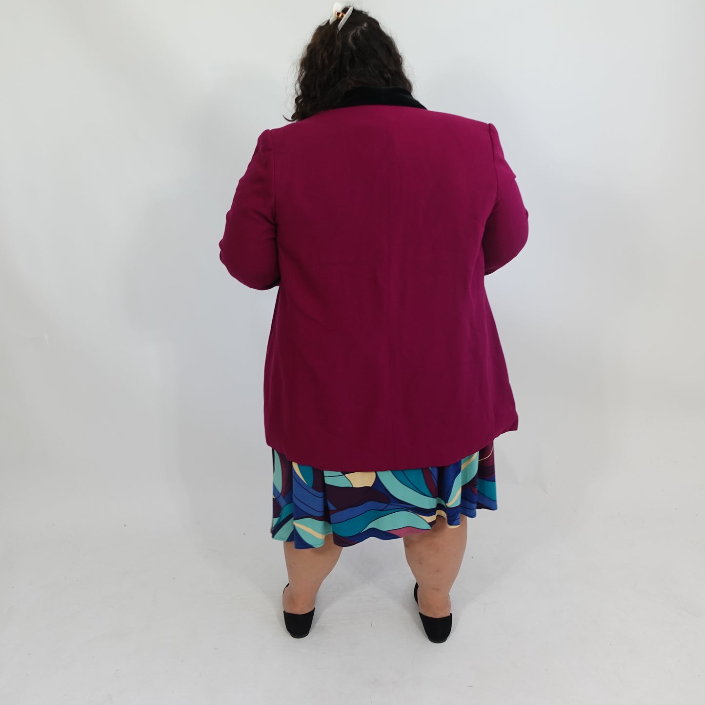 Vintage Magenta Blazer with Black Velvet Details