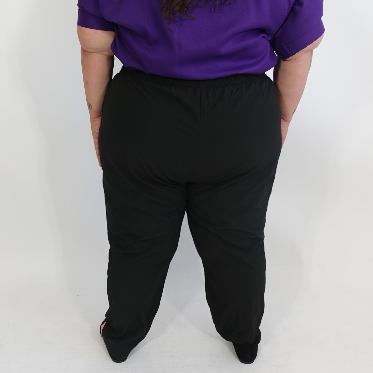 Black Pull-On Pants with Faux Leather Tie Belt