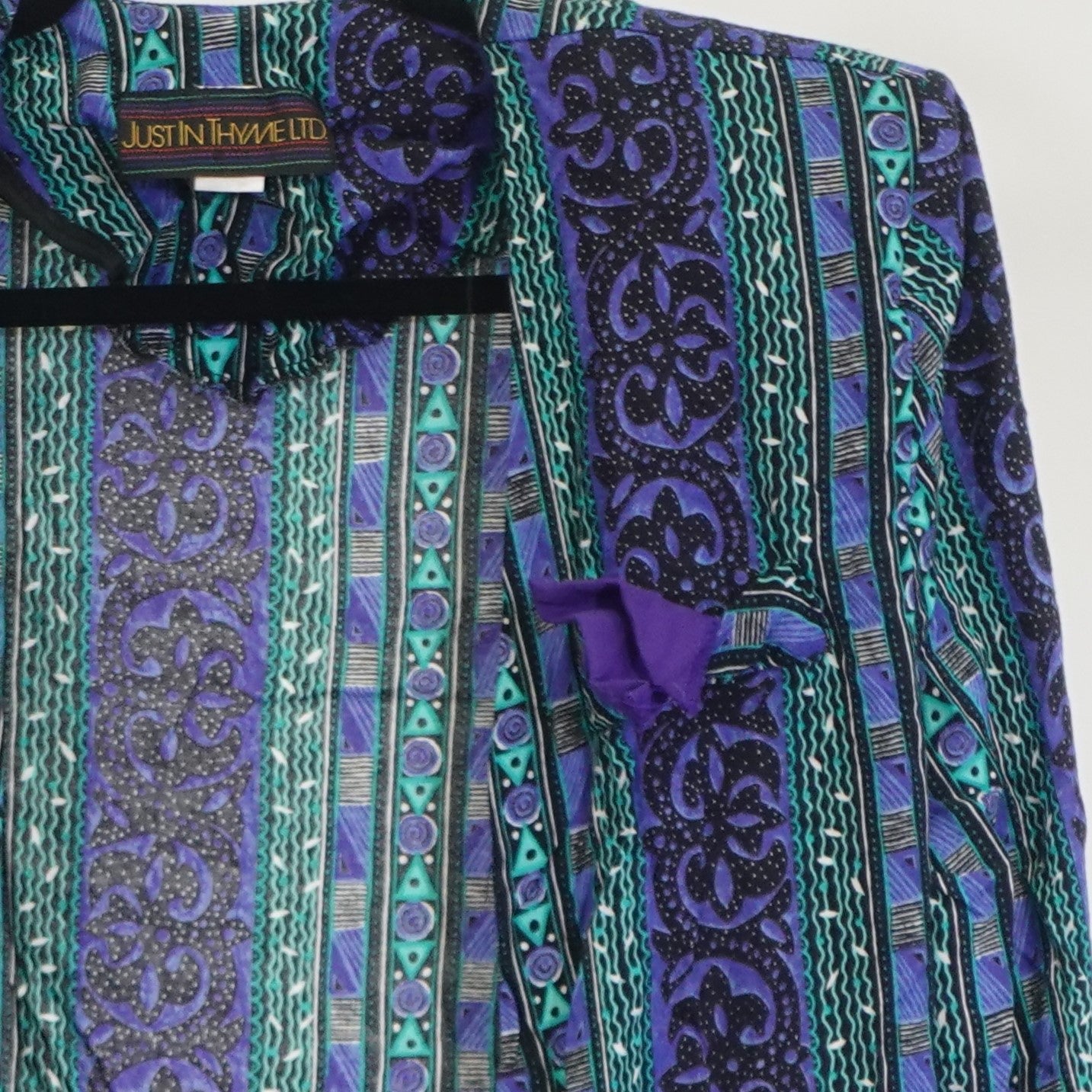 Vintage Blue and Green Patterned Open Front Shirt