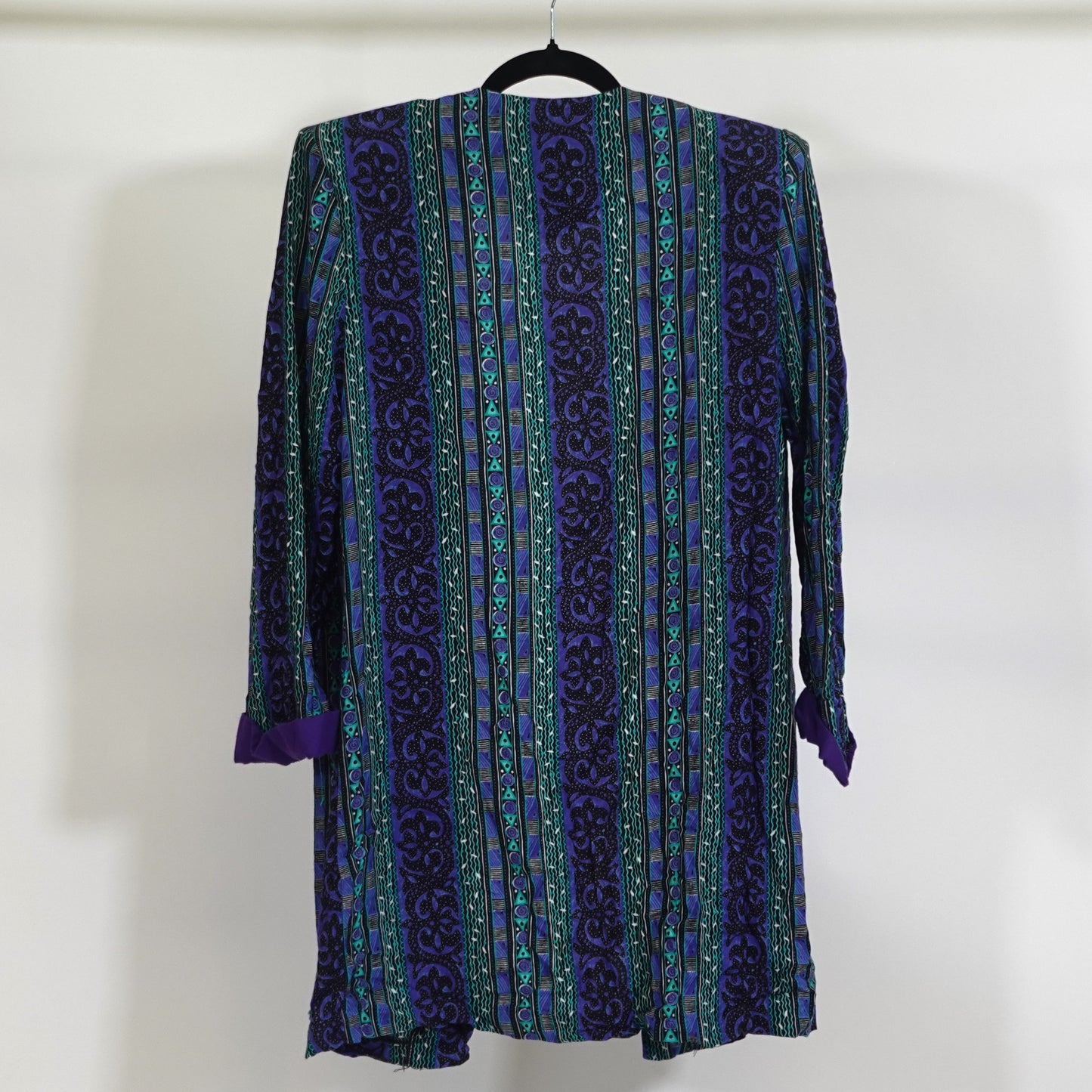 Vintage Blue and Green Patterned Open Front Shirt