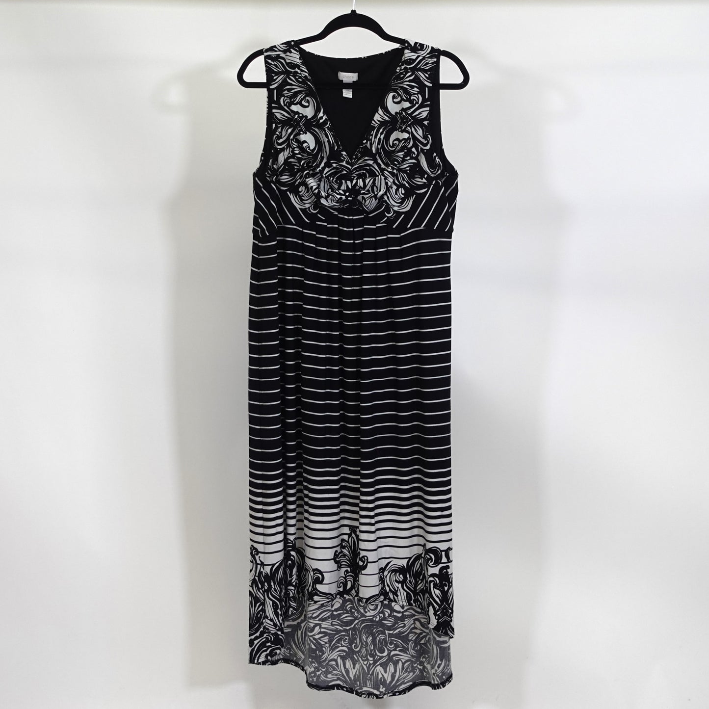 Black and White Sleeveless Midi Dress