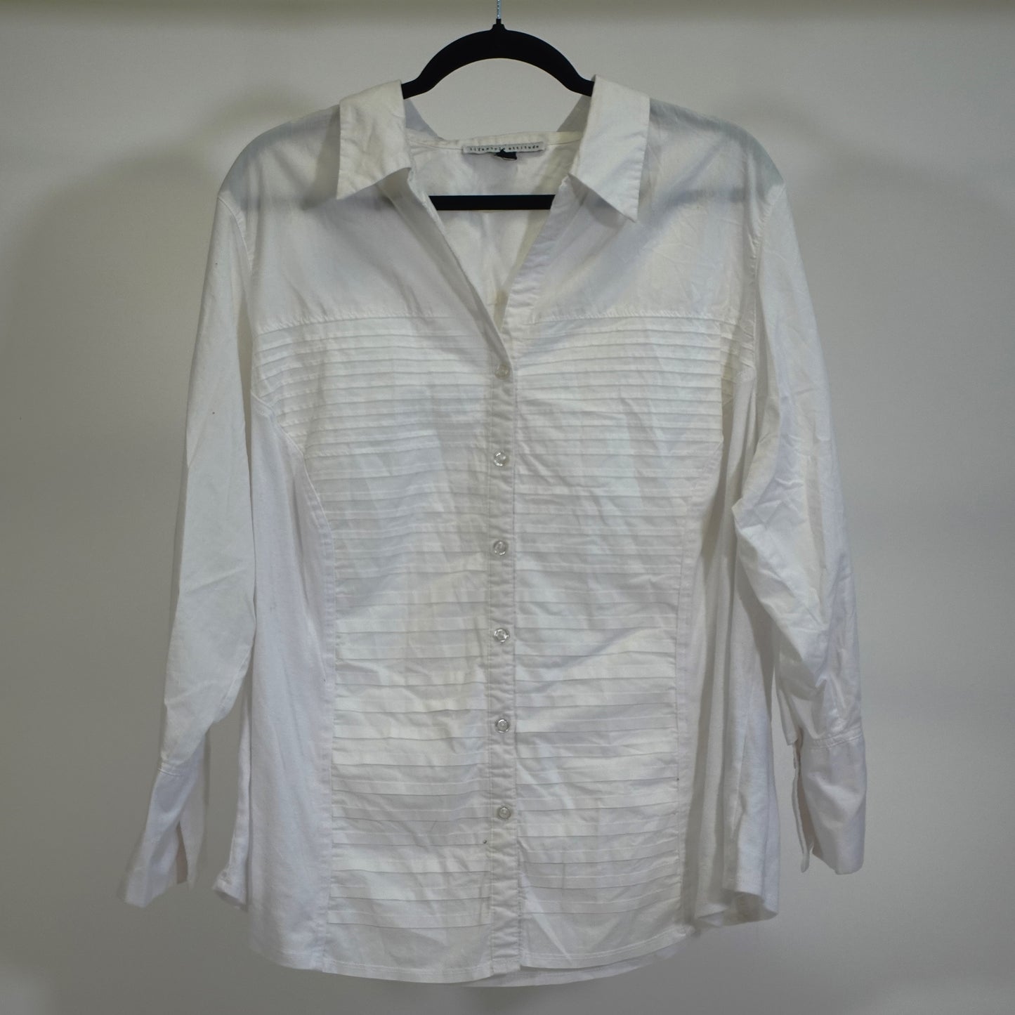 White Pleated Front Button-Up
