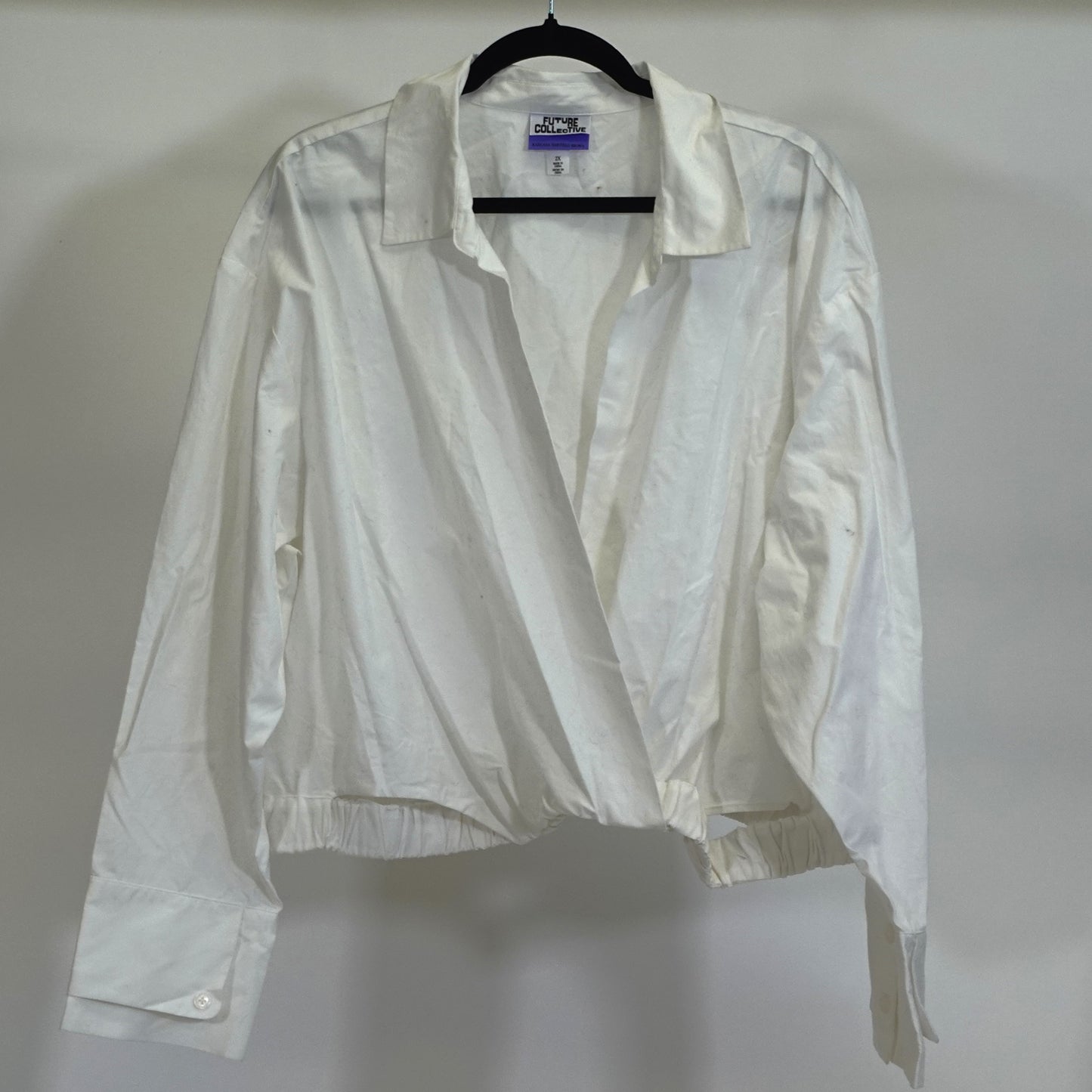 White Cropped Surplice Neckline Dress Shirt