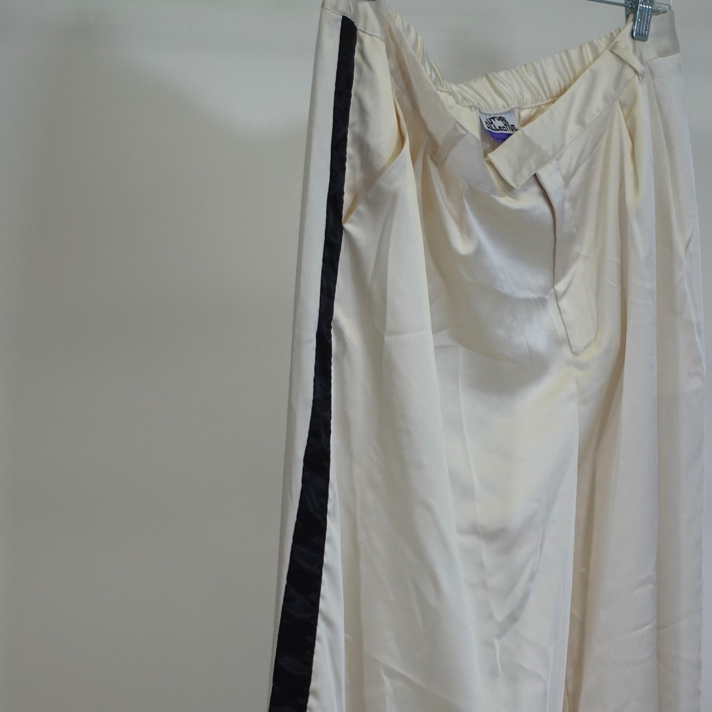 White Satin Pants with Black Side Stripe